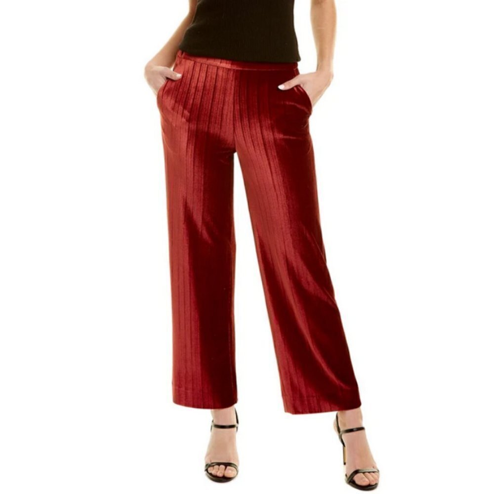 💕ST. JOHN💕 Crushed Velvet Pants with Elasticized Back Waist Oxblood Red L NWOT